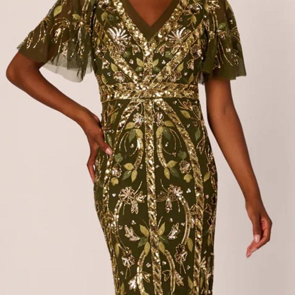 Elegant Olive Green Sequin Dress